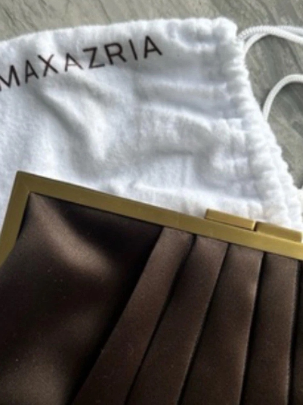 bcbg maxazria Vintage Evening clutch Satin Brown Chain Duster Gold Hardware